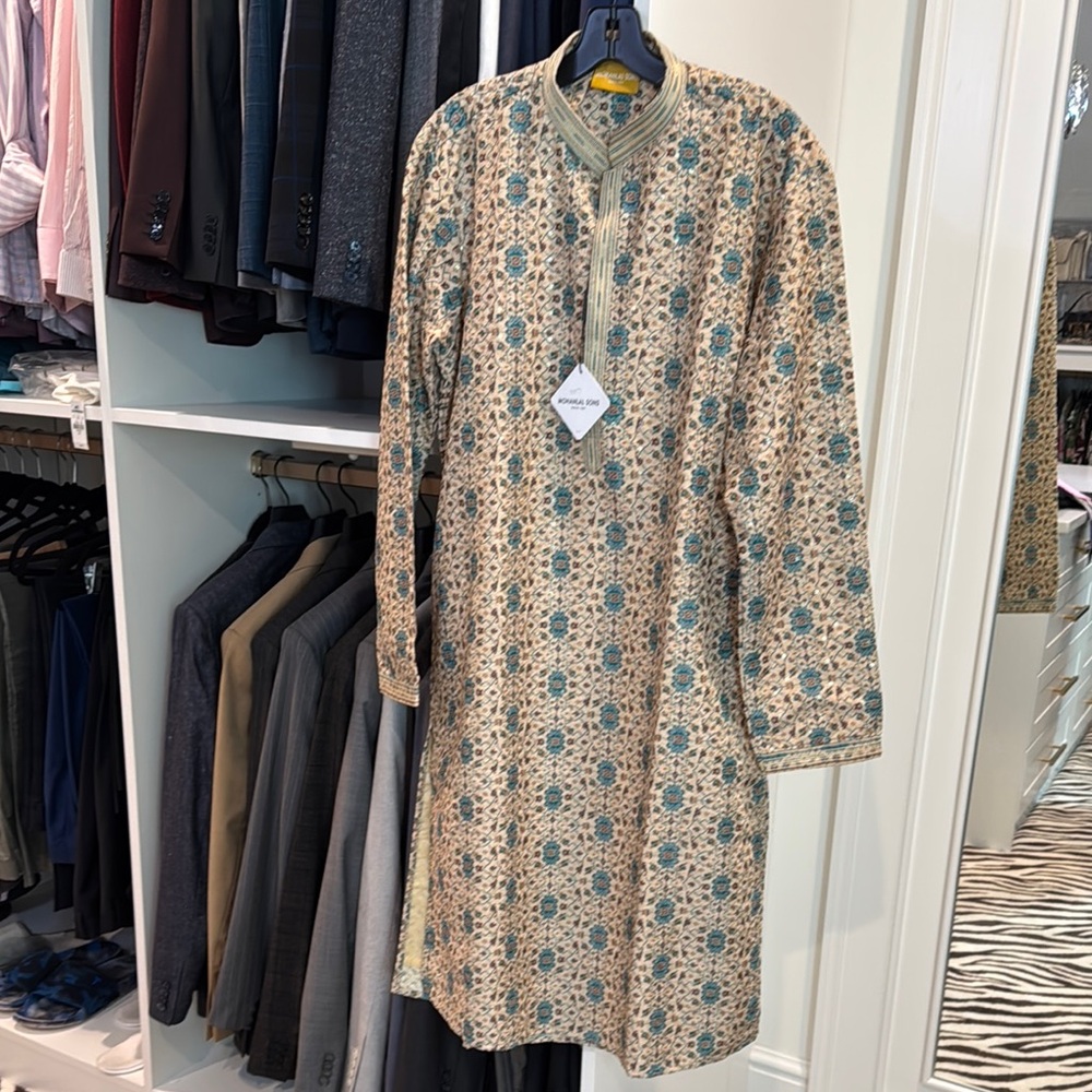 Traditional Beige and Blue Kurta